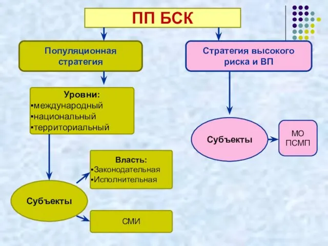 ПП БСК Популяционная стратегия Стратегия высокого риска и ВП Уровни: