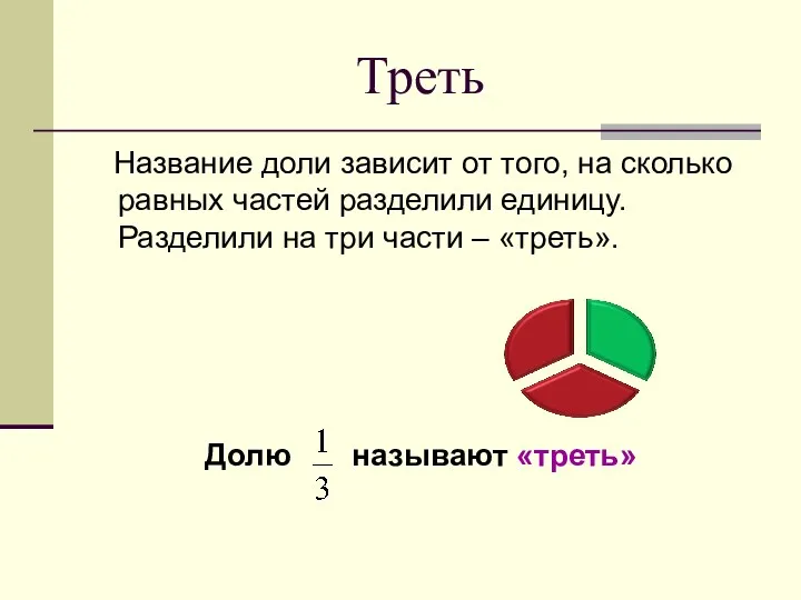 Треть Название доли зависит от того, на сколько равных частей