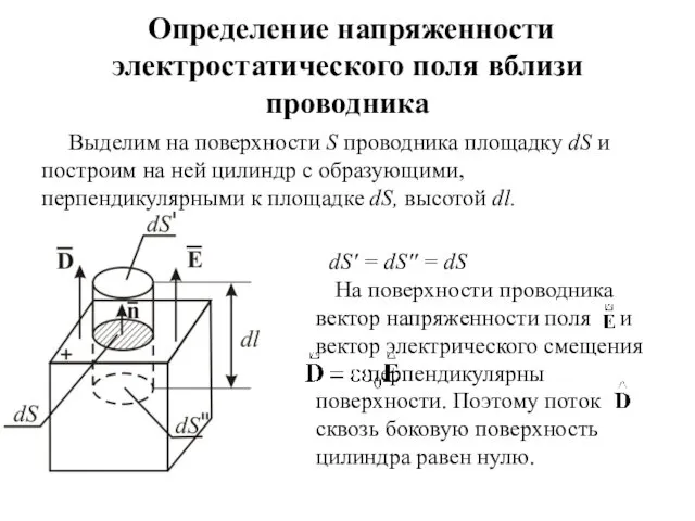 Определение напряженности электростатического поля вблизи проводника Выделим на поверхности S