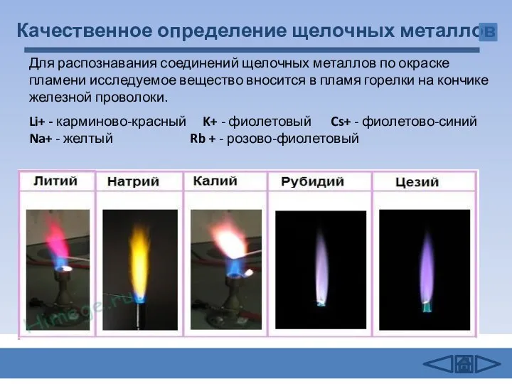 Качественное определение щелочных металлов Для распознавания соединений щелочных металлов по