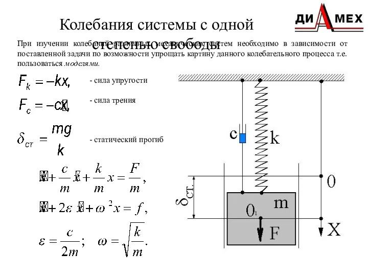 Колебания системы с одной степенью свободы При изучении колебаний различных