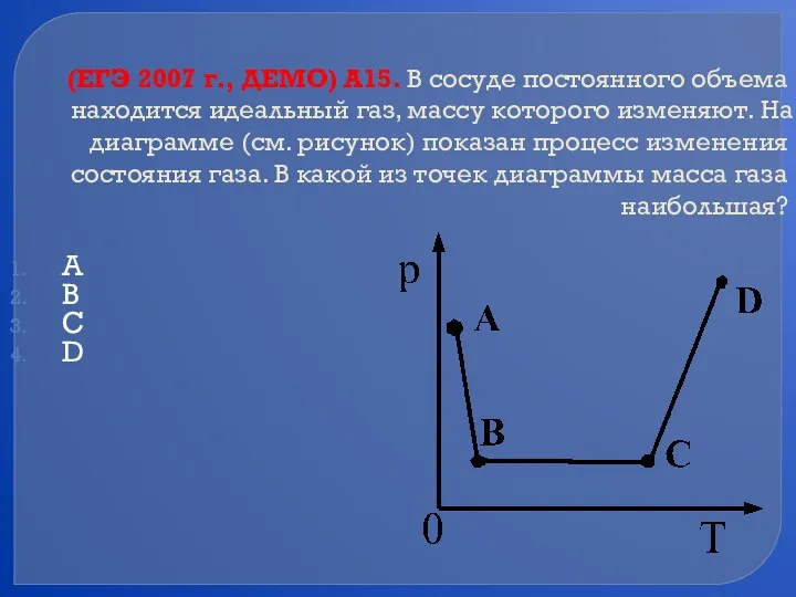 (ЕГЭ 2007 г., ДЕМО) А15. В сосуде постоянного объема находится