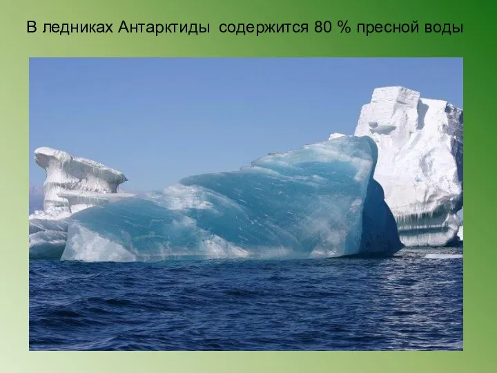 В ледниках Антарктиды содержится 80 % пресной воды