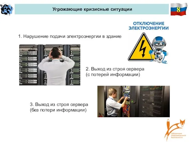 8 Угрожающие кризисные ситуации 1. Нарушение подачи электроэнергии в здание