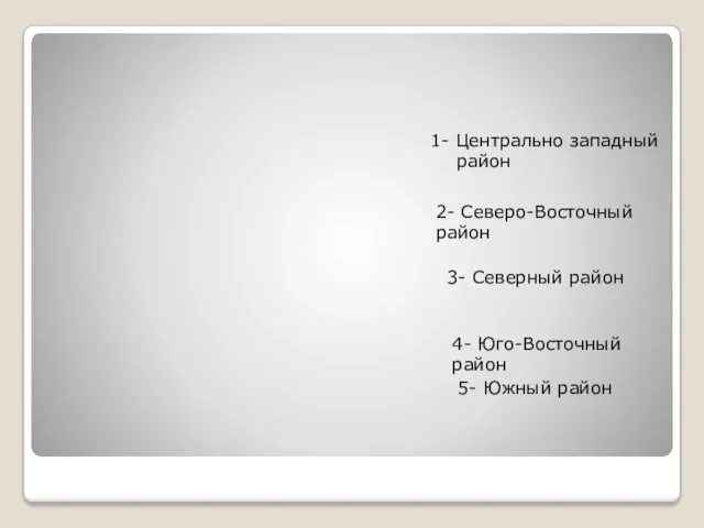 1- Центрально западный район 2- Северо-Восточный район 3- Северный район 4- Юго-Восточный район 5- Южный район