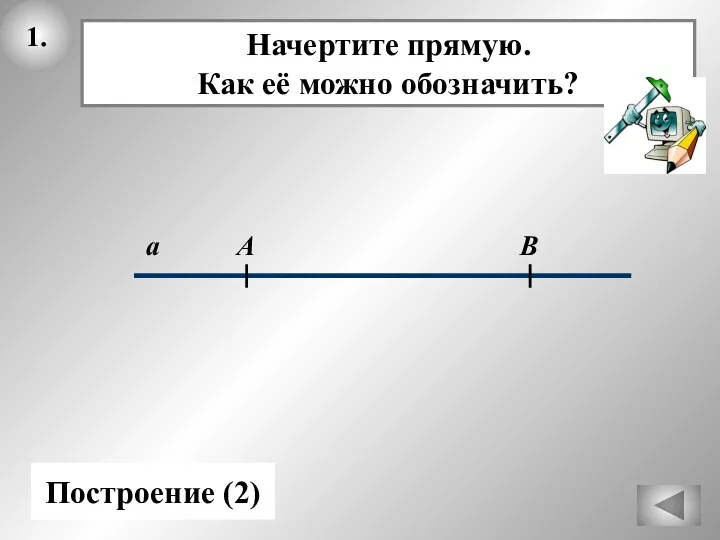 1. а В А Начертите прямую. Как её можно обозначить? Построение (2)