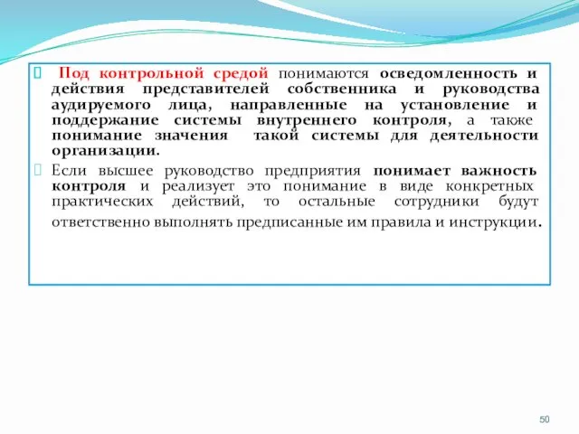 Под контрольной средой понимаются осведомленность и действия представителей собственника и