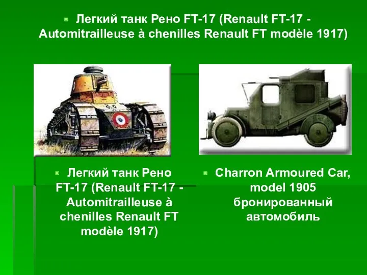 Легкий танк Рено FT-17 (Renault FT-17 - Automitrailleuse à chenilles Renault FT modèle