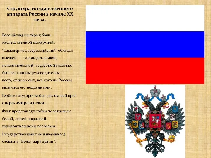 Структура государственного аппарата России в начале XX века. Российская империя