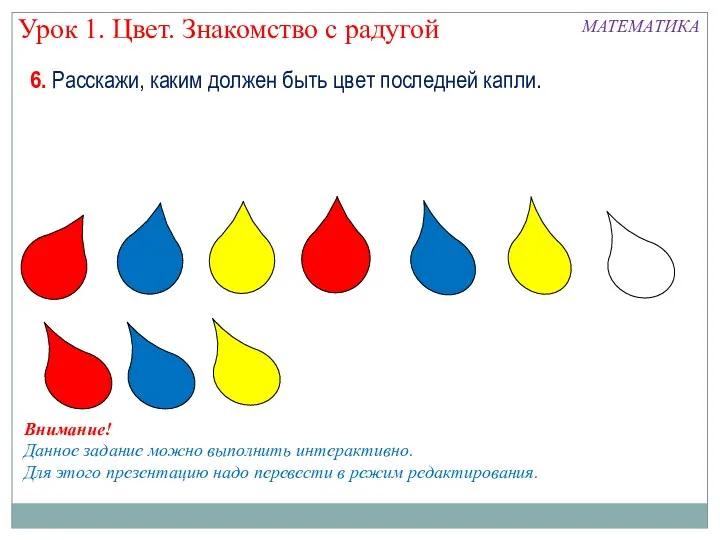 6. Расскажи, каким должен быть цвет последней капли. Урок 1.