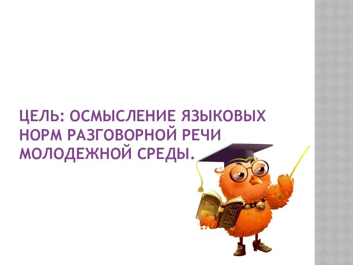 Цель: осмысление языковых норм разговорной речи молодежной среды.