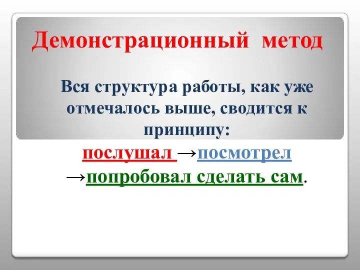 Демонстрационный метод Вся структура работы, как уже отмечалось выше, сводится