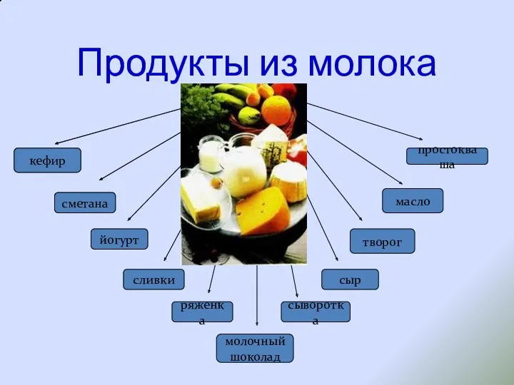 Продукты из молока кефир творог сливки сметана масло йогурт сыворотка молочный шоколад сыр ряженка простокваша