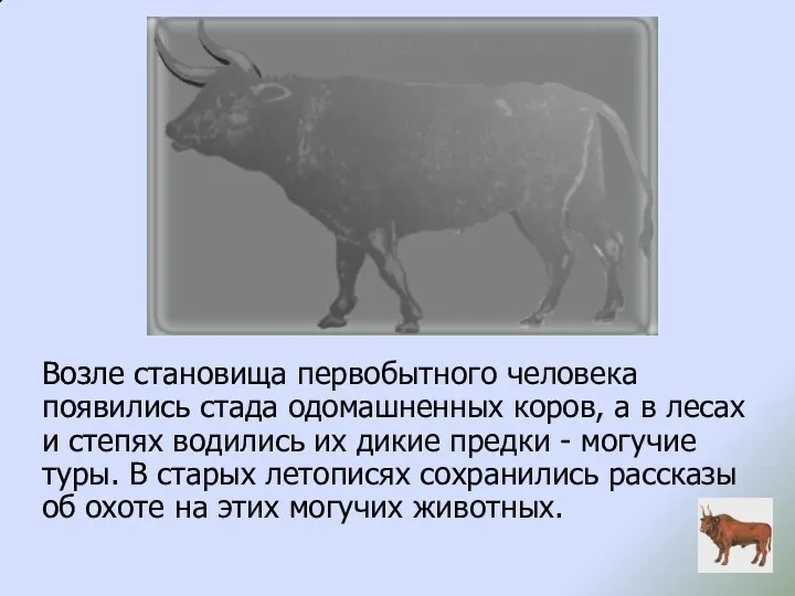 Возле становища первобытного человека появились стада одомашненных коров, а в лесах и степях