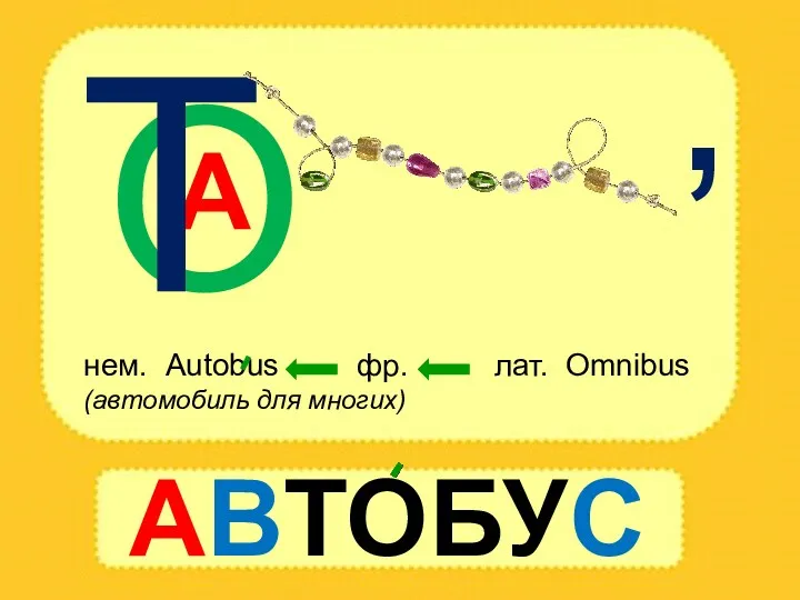 АВТОБУС О А нем. Autobus фр. лат. Оmnibus (автомобиль для многих)