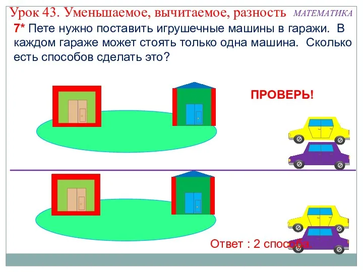 Урок 43. Уменьшаемое, вычитаемое, разность ПРОВЕРЬ! Ответ : 2 способа.