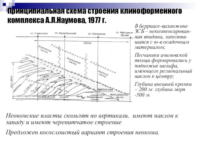 Принципиальная схема строения клиноформенного комплекса А.Л.Наумова, 1977 г. В берриасе-валанжине