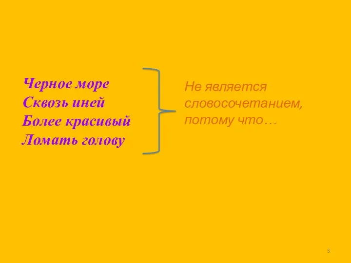 Черное море Сквозь иней Более красивый Ломать голову Не является словосочетанием, потому что…