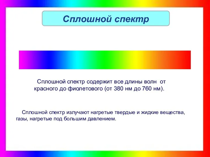 Сплошной спектр Сплошной спектр Сплошной спектр содержит все длины волн