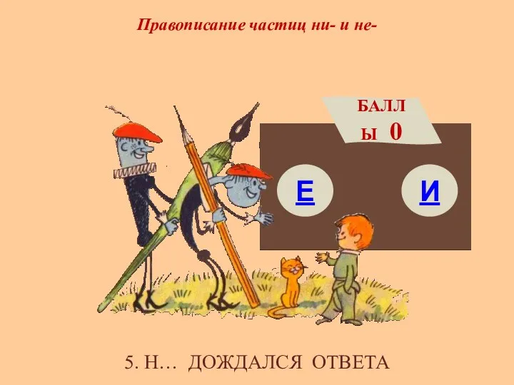 Правописание частиц ни- и не- Е БАЛЛЫ 0 И 5. Н… ДОЖДАЛСЯ ОТВЕТА