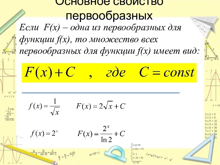 Основное свойство первообразных Если F(х) – одна из первообразных для