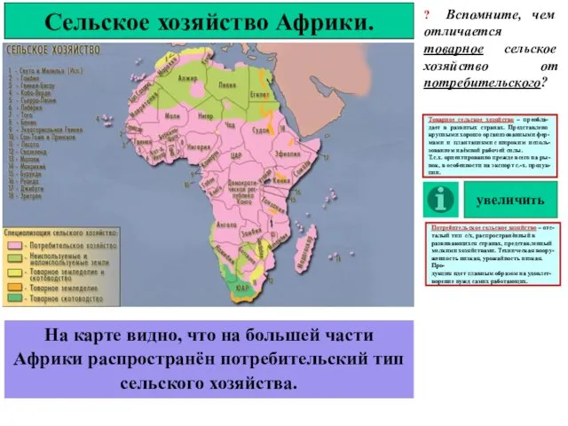 Сельское хозяйство Африки. ? Вспомните, чем отличается товарное сельское хозяйство