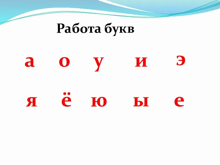 Работа букв а о у я ё ю ы е и э