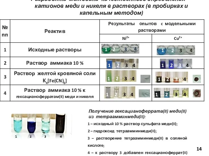 Разработка методики качественного определения катионов меди и никеля в растворах