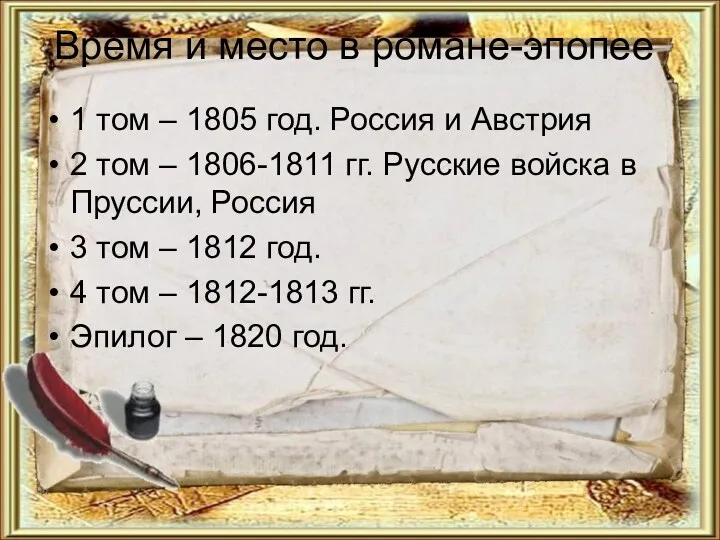 Время и место в романе-эпопее 1 том – 1805 год.