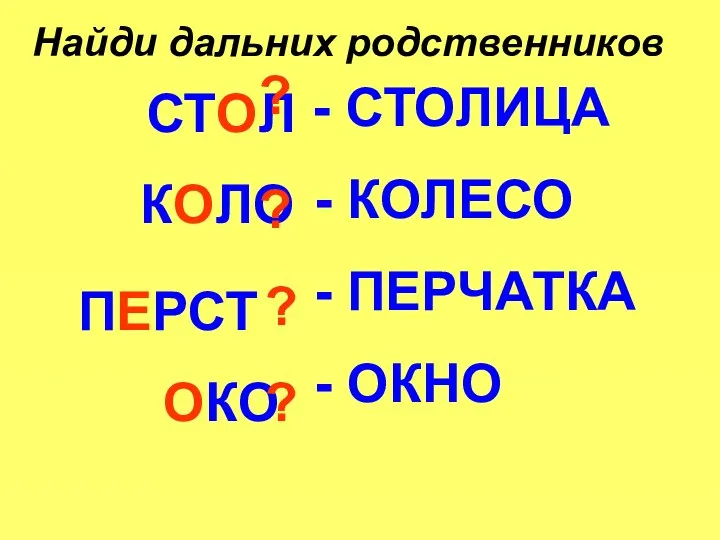 - СТОЛИЦА - КОЛЕСО - ПЕРЧАТКА - ОКНО СТОЛ КОЛО