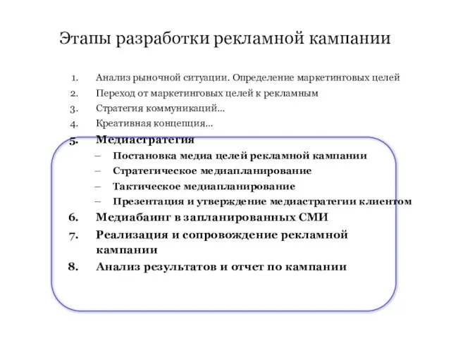 Этапы разработки рекламной кампании Анализ рыночной ситуации. Определение маркетинговых целей