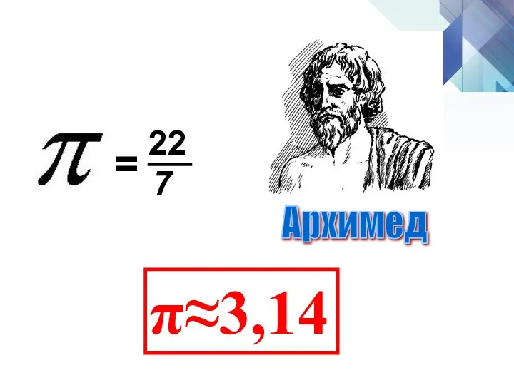 = 22 7 π≈3,14 Архимед