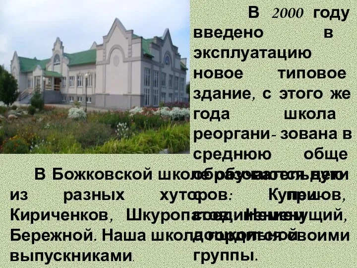 В 2000 году введено в эксплуатацию новое типовое здание, с