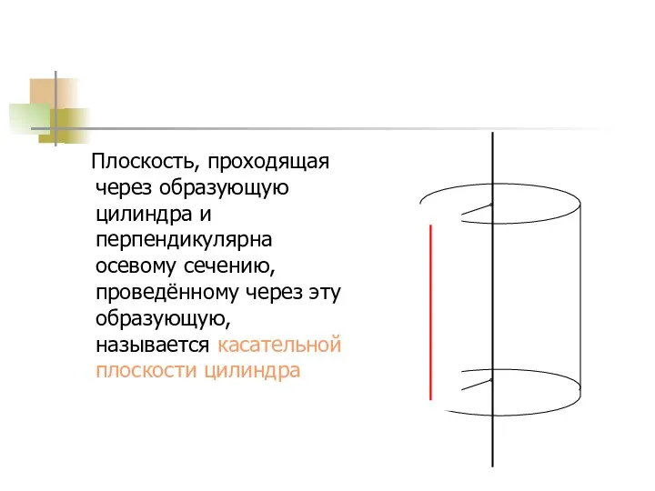 Плоскость, проходящая через образующую цилиндра и перпендикулярна осевому сечению, проведённому