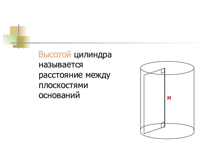 Высотой цилиндра называется расстояние между плоскостями оснований Н