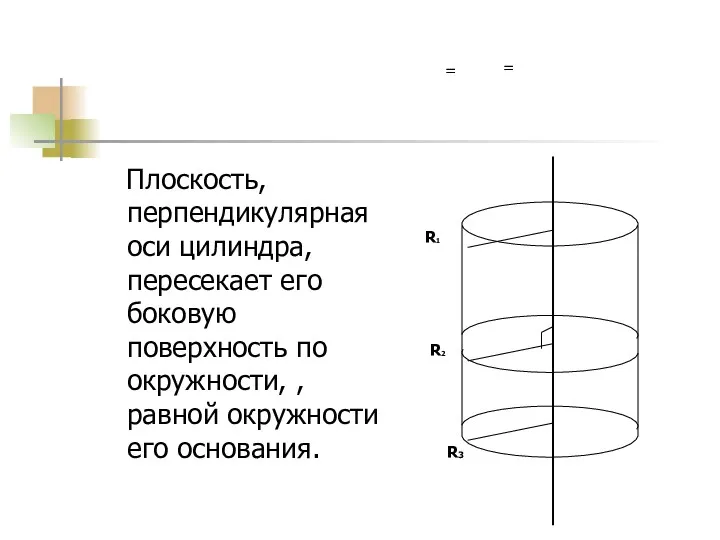 Плоскость, перпендикулярная оси цилиндра, пересекает его боковую поверхность по окружности, , равной окружности