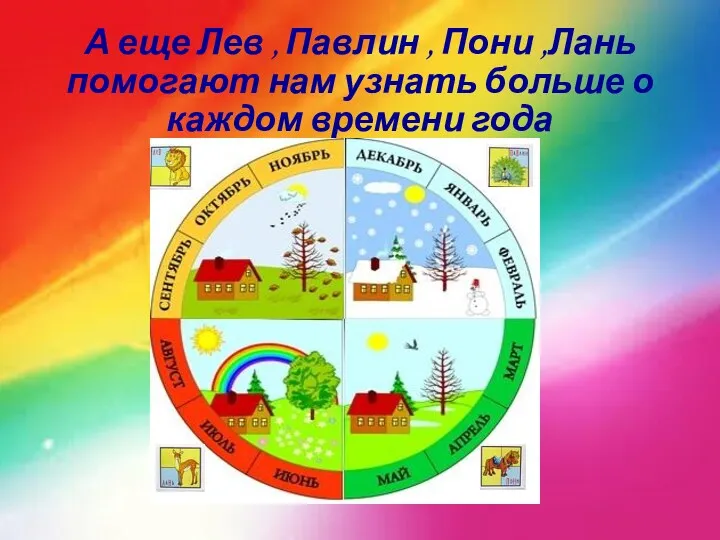 А еще Лев , Павлин , Пони ,Лань помогают нам узнать больше о каждом времени года