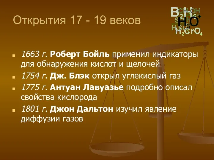 Открытия 17 - 19 веков 1663 г. Роберт Бойль применил