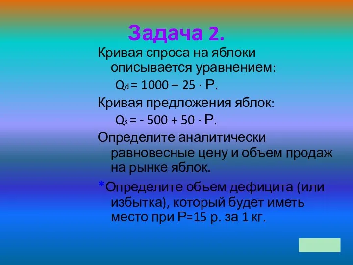 Задача 2. Кривая спроса на яблоки описывается уравнением: Qd =