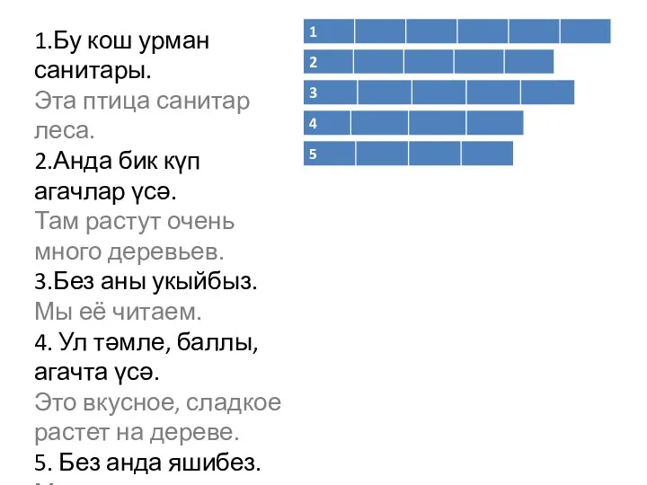 1.Бу кош урман санитары. Эта птица санитар леса. 2.Анда бик