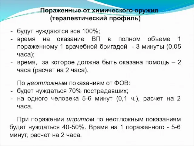 Пораженные от химического оружия (терапевтический профиль) будут нуждаются все 100%;