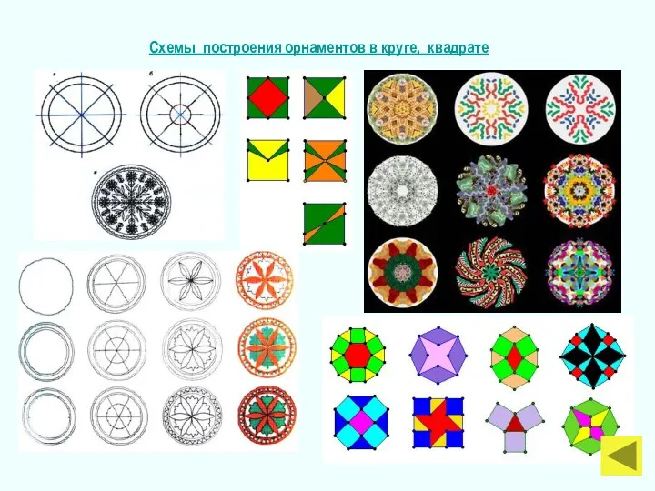 Схемы построения орнаментов в круге, квадрате