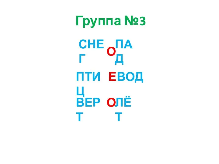 Группа №3 Е О ПТИЦ ВЕРТ ВОД ЛЁТ СНЕГ ПАД О