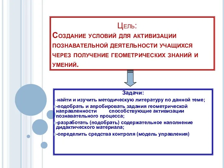 Цель: Создание условий для активизации познавательной деятельности учащихся через получение