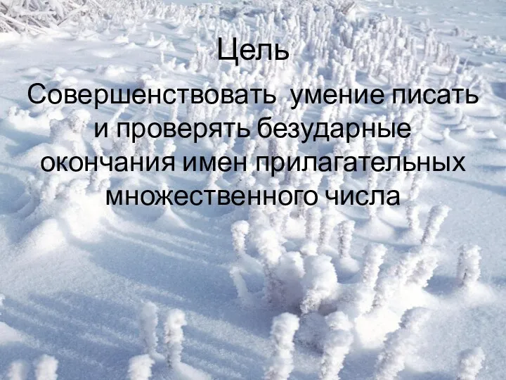 Цель Совершенствовать умение писать и проверять безударные окончания имен прилагательных множественного числа