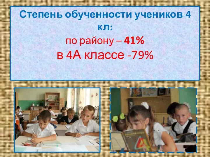 Степень обученности учеников 4 кл: по району – 41% в 4А классе -79%