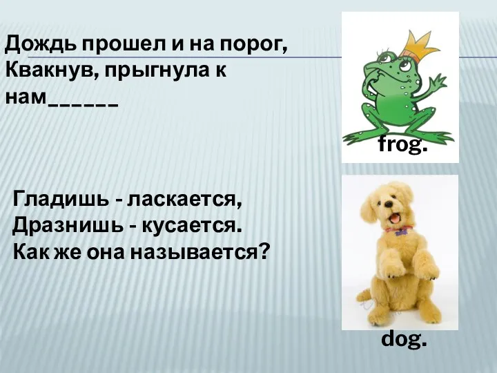 Дождь прошел и на порог, Квакнув, прыгнула к нам______ frog.