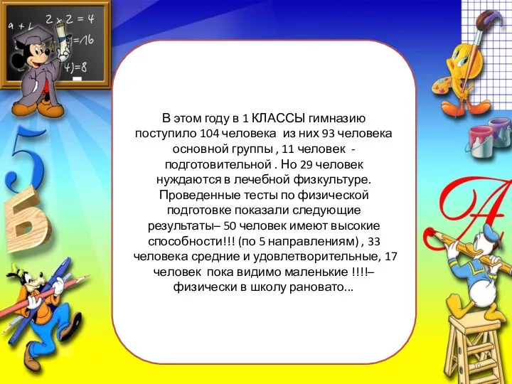 В этом году в 1 КЛАССЫ гимназию поступило 104 человека