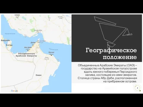 Географическое положение Объединенные Арабские Эмираты (ОАЭ) – государство на Аравийском