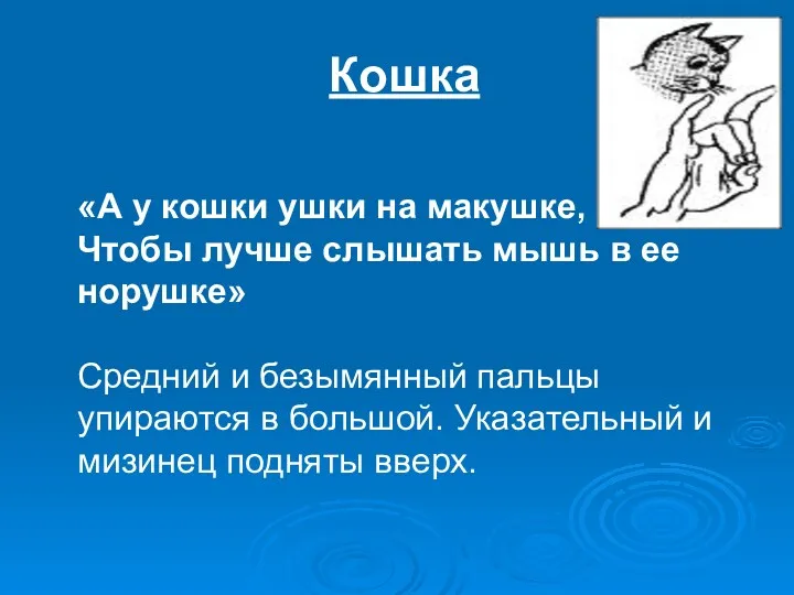 Кошка «А у кошки ушки на макушке, Чтобы лучше слышать